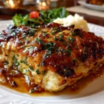 Beautiful French Onion Chicken Bake plated close-up