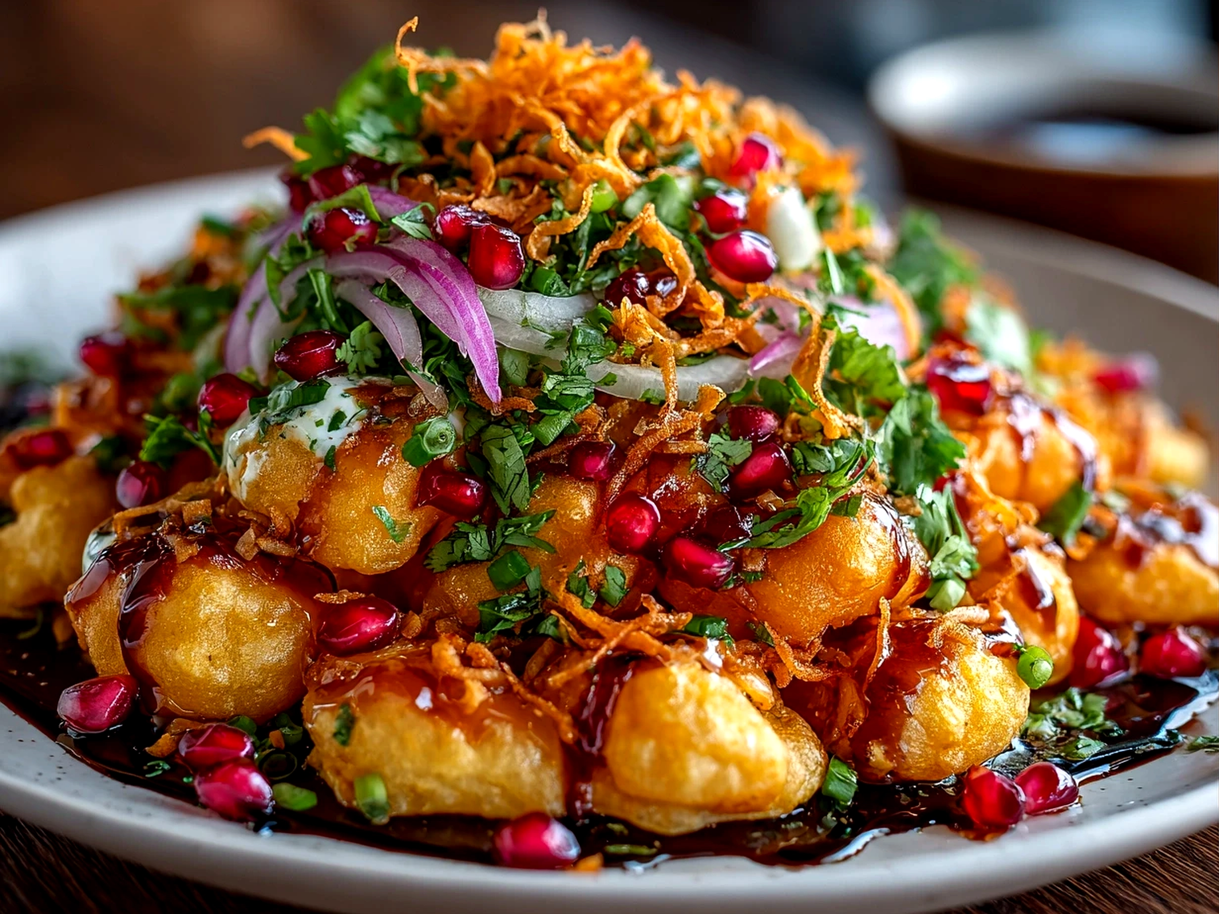 Beautiful Street-Style Peanut Cheese Chaat on white plate