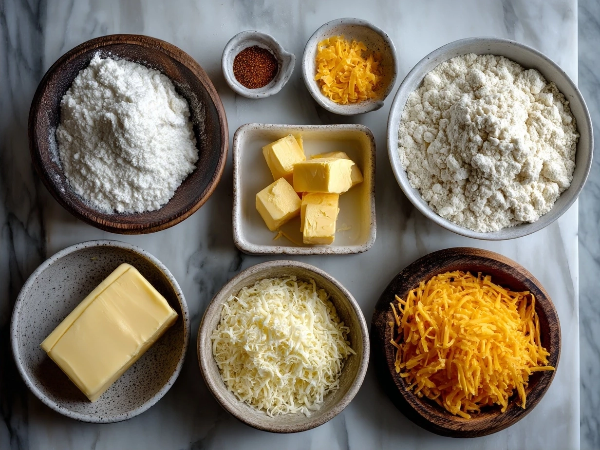 Ingredients for Cheddar Jalapeño Cornbread Muffins arranged on a table