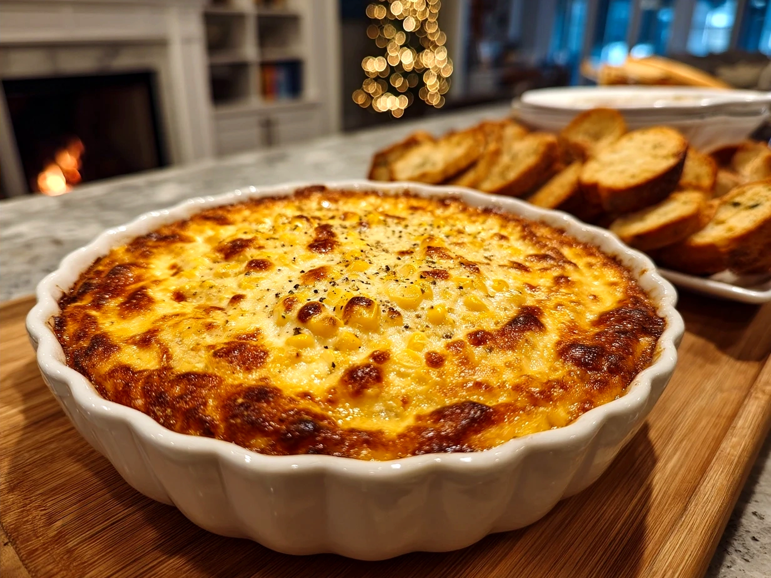 Cheesy Crowd-Pleaser Corn Dip served hot with chips and veggies