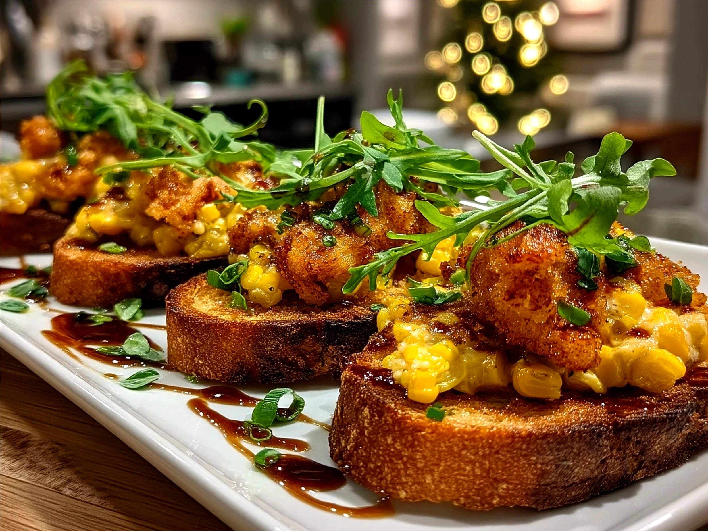 Crispy Corn Toast Bites served as finger food with herbs and dipping sauce