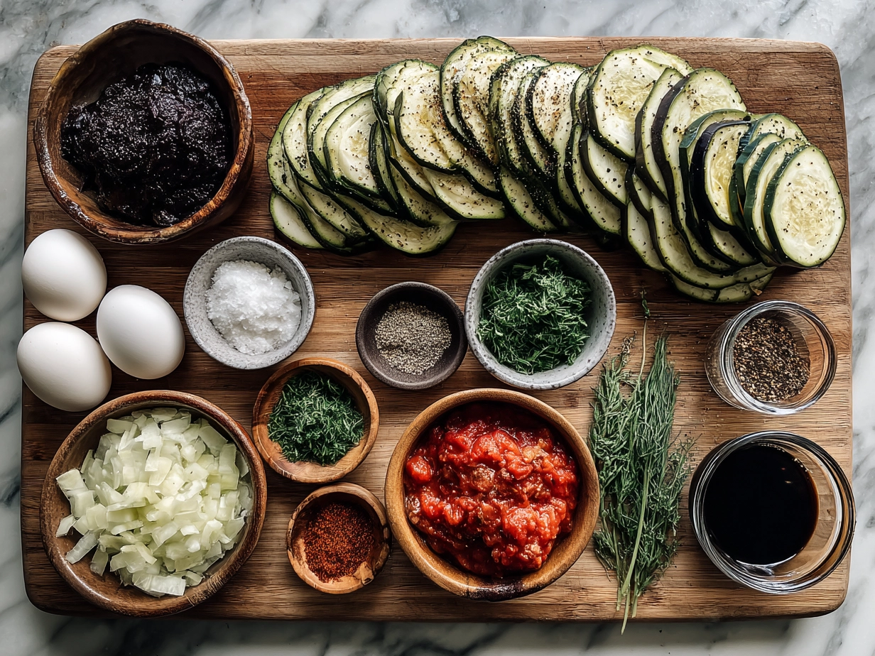 Ingredients laid out for Eggplant Parmesan Stacks recipe