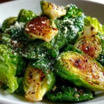 Freshly prepared Brussels Sprouts Caesar salad close-up