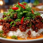 Freshly prepared Korean Ground Beef on white plate