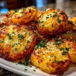 Freshly prepared Oven-Crisped Parmesan Potatoes on a white plate