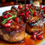 Freshly prepared Pomegranate Glazed Lamb Chops on white plate