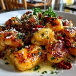 Freshly prepared Sun-Dried Tomato Gnocchi plated on white dish
