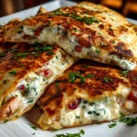 Freshly prepared Turkey Cranberry Quesadillas on white plate