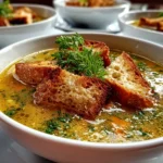 Freshly prepared vegetable soup on white plate