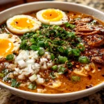 Home cook shot of spicy miso ramen steaming