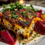 Home cook, taken with iPhone 14 Pro. Close-up slight angle of comforting roasted beet goat cheese on white plate. Fresh vibrant --ar 4:3 --style raw --s 235