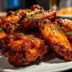 Home cook, taken with iPhone 14. Close-up slight angle of delicious Crockpot Buffalo Wings on white plate. Mouthwatering --ar 4:3 --style raw --s 240