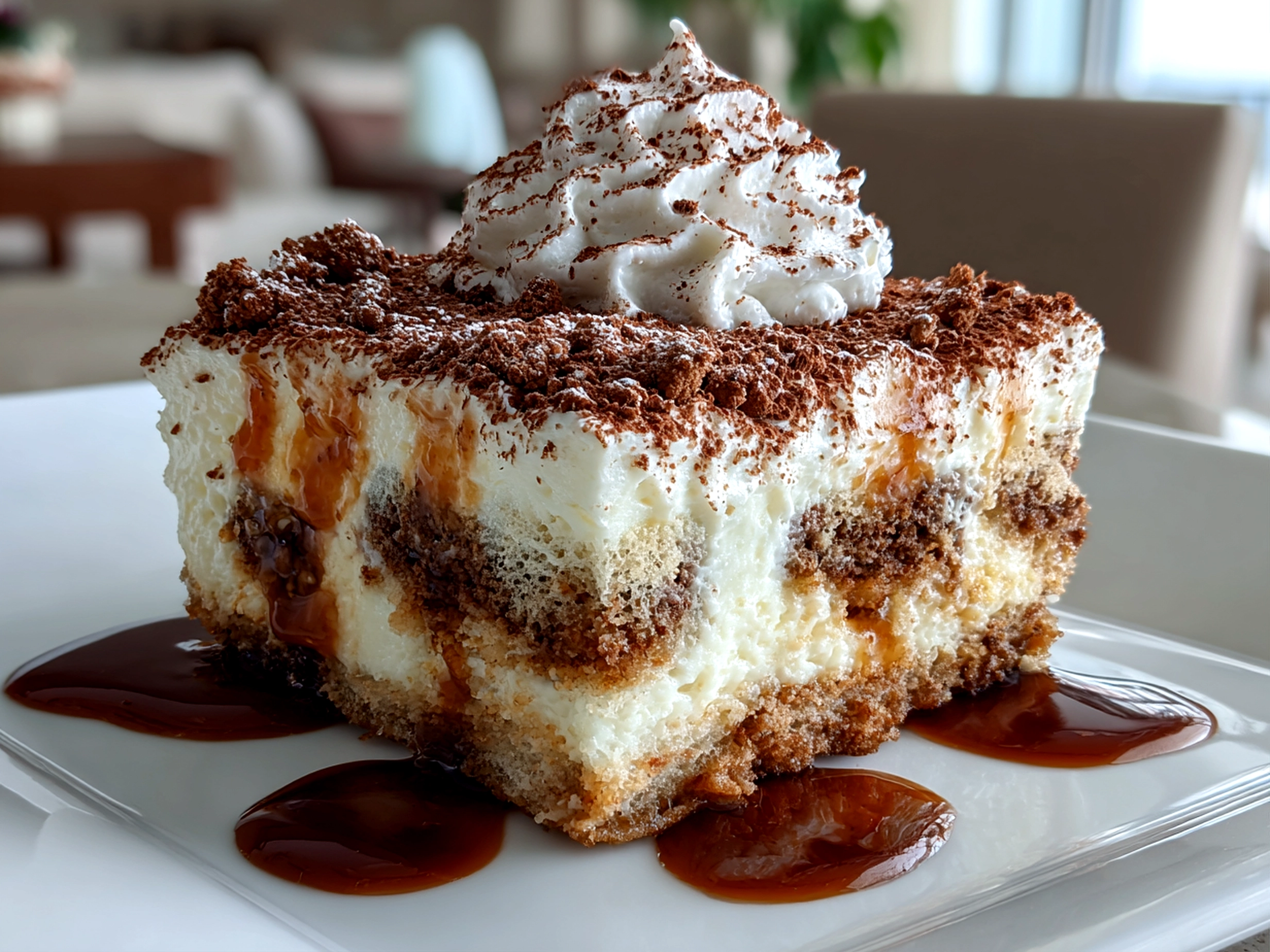 Home cook, taken with iPhone 14. Close-up slight angle of delicious Dirt Cake on white plate. Mouthwatering --ar 4:3 --style raw --s 240