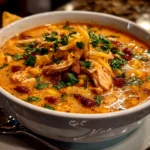 Home cook, taken with iPhone 15 Pro. Close-up slight angle of comforting One-Pot Creamy Chicken Taco Soup on white plate. Warm appetizing --ar 4:3 --style raw --s 240