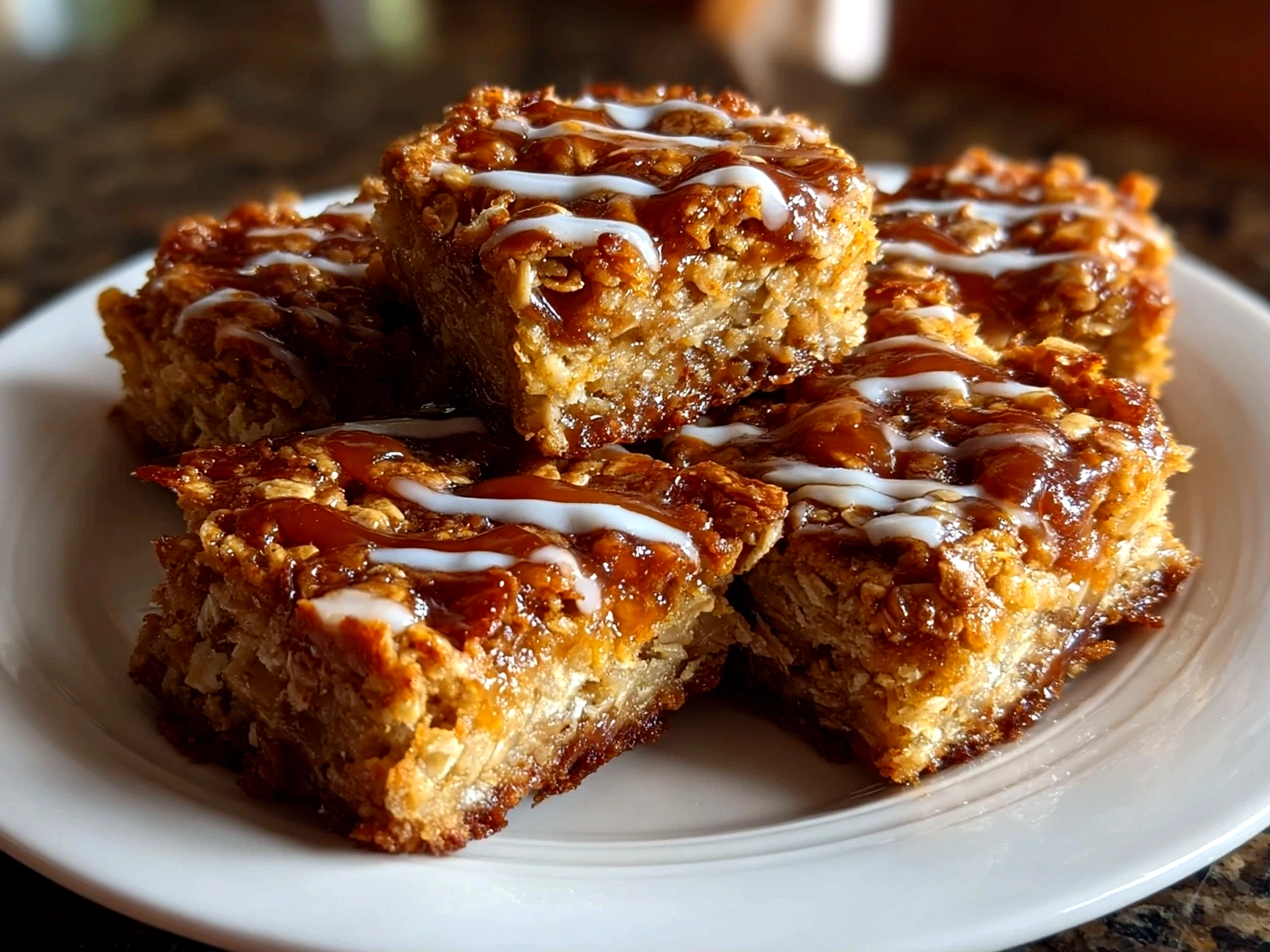 Homemade Peanut Butter Banana Oat Bars on White Plate