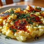 Homemade roasted garlic mashed potatoes on white plate