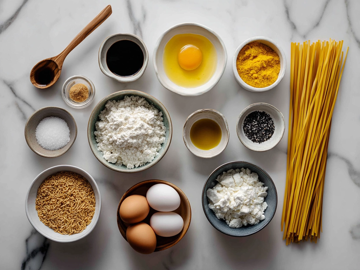 Ingredients for Peanut Noodles laid out on a table