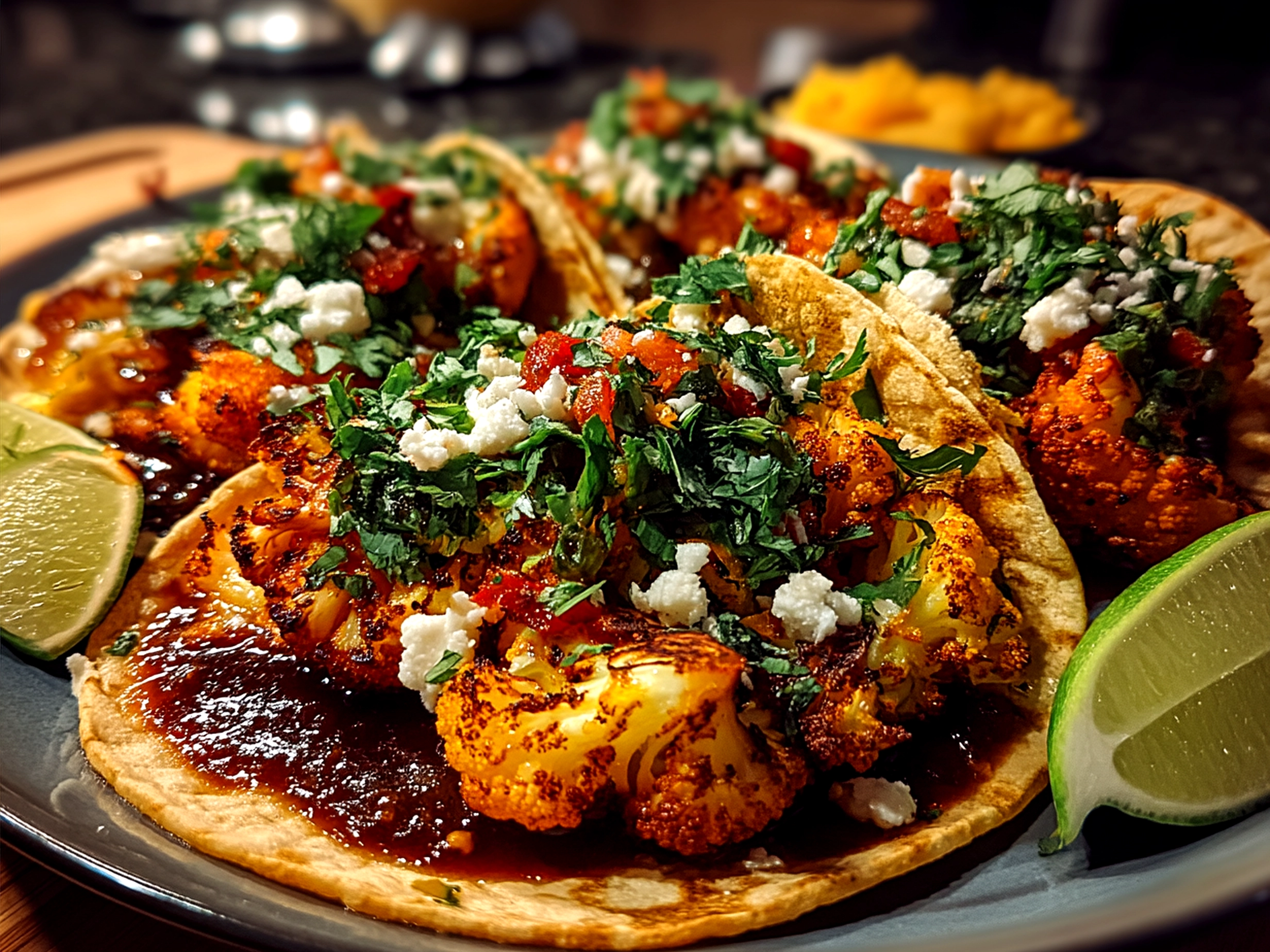 Deliciously assembled roasted cauliflower tacos ready to serve