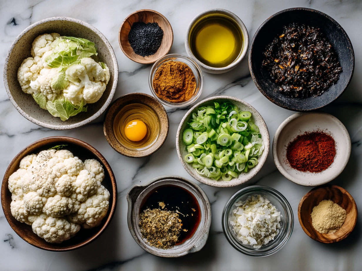 Ingredients displayed for making roasted cauliflower tacos