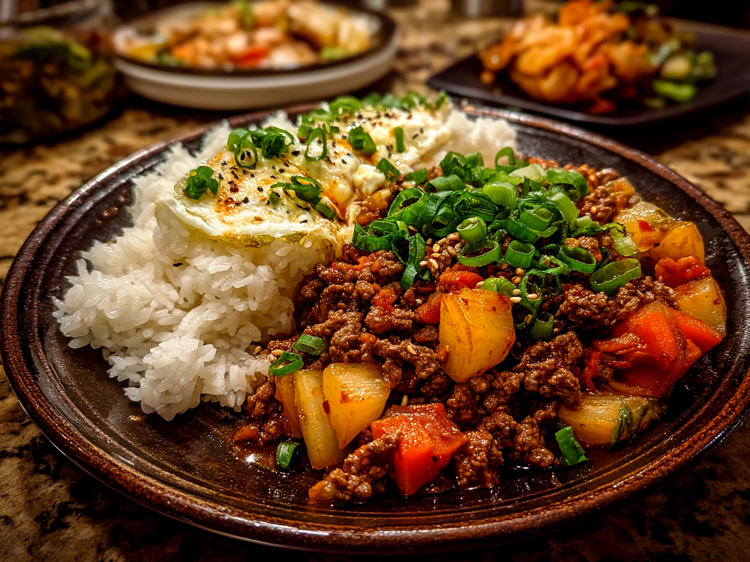 Finished Korean Ground Beef served in a bowl with garnish