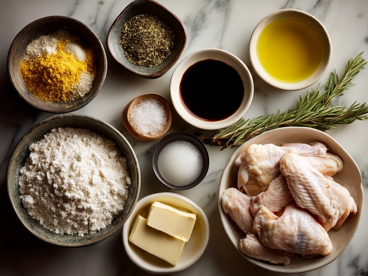 Top down raw ingredients for chicken wings