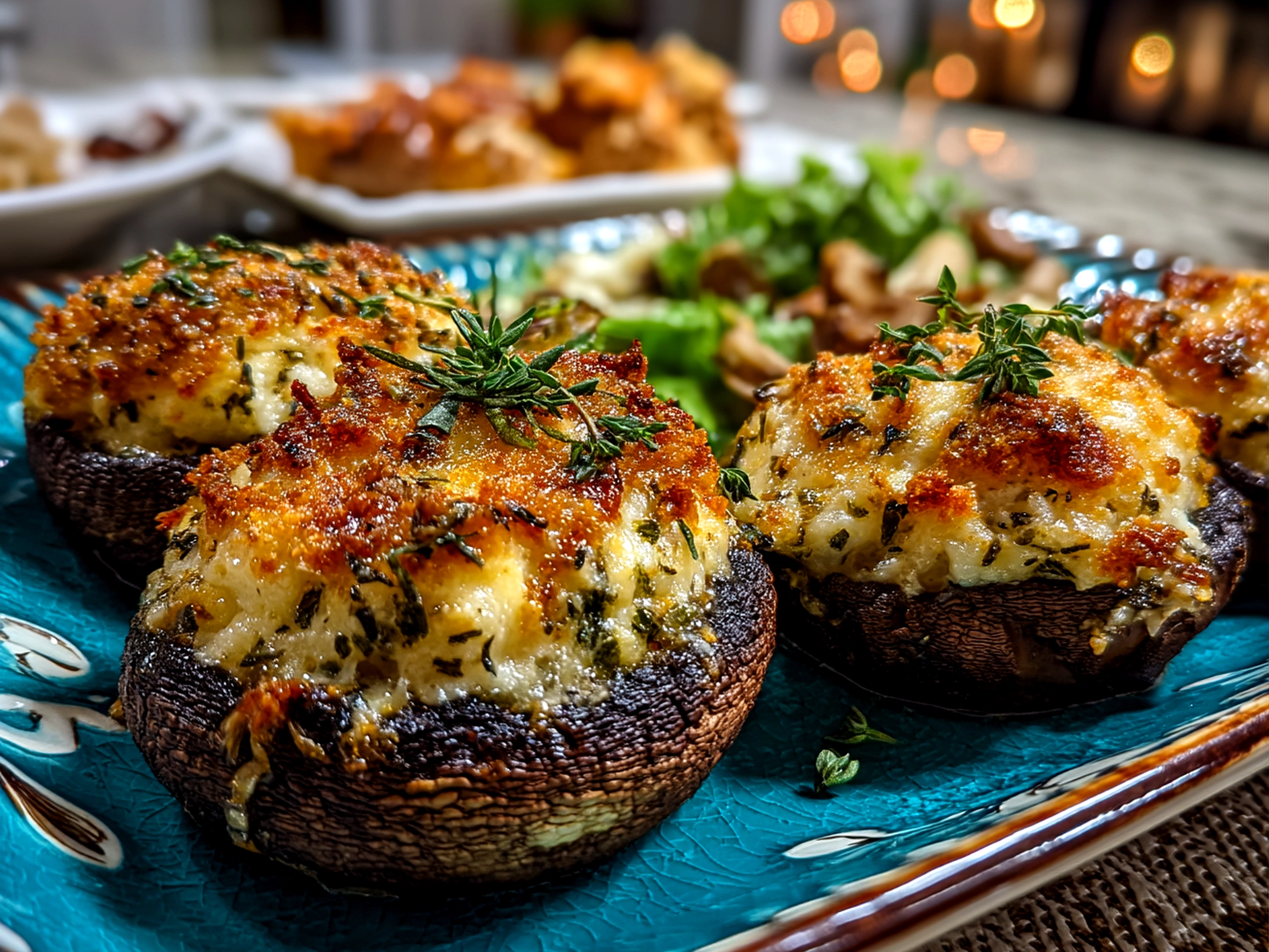 Finished comforting Baked Stuffed Portobello Mushrooms on a plate