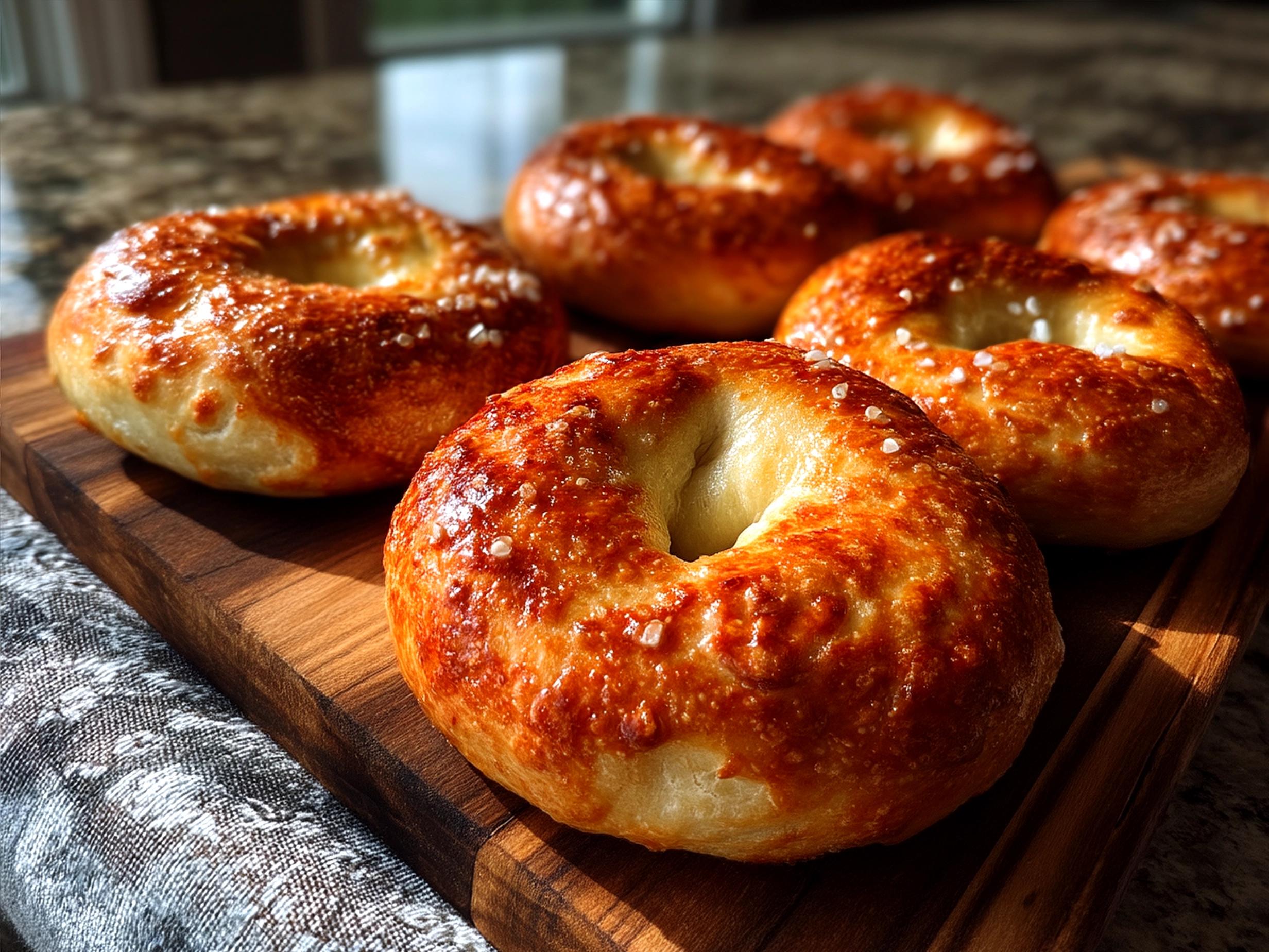 Freshly baked apple pie bagels served on a plate