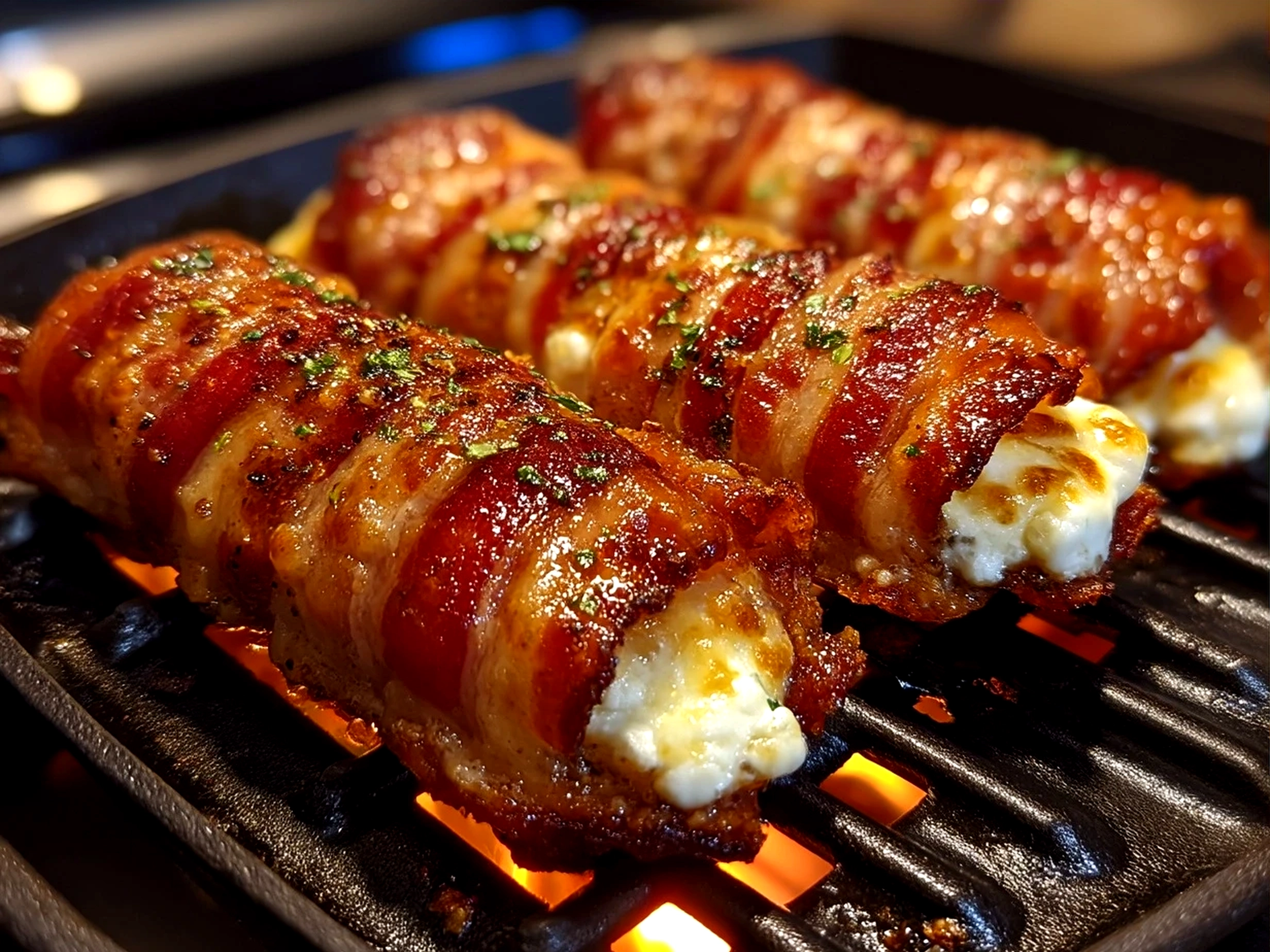 Plated Bacon Wrapped Grilled Cheese Fingers served with dipping sauces