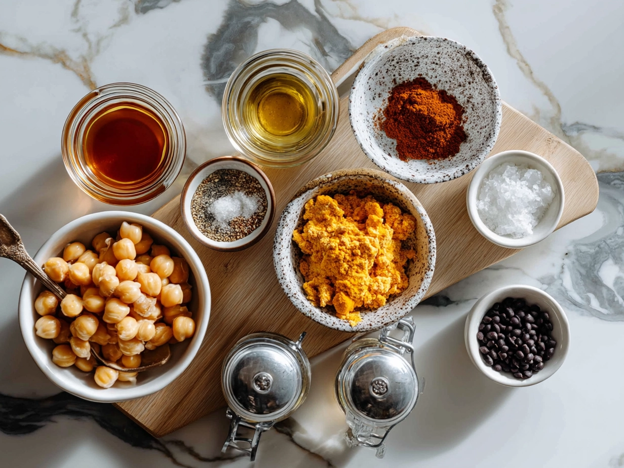 Ingredients for Buffalo Chickpea Wraps arranged neatly on a table
