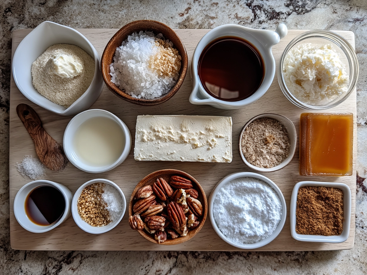 Ingredients for Caramel Butter Pecan Praline Poke Cake