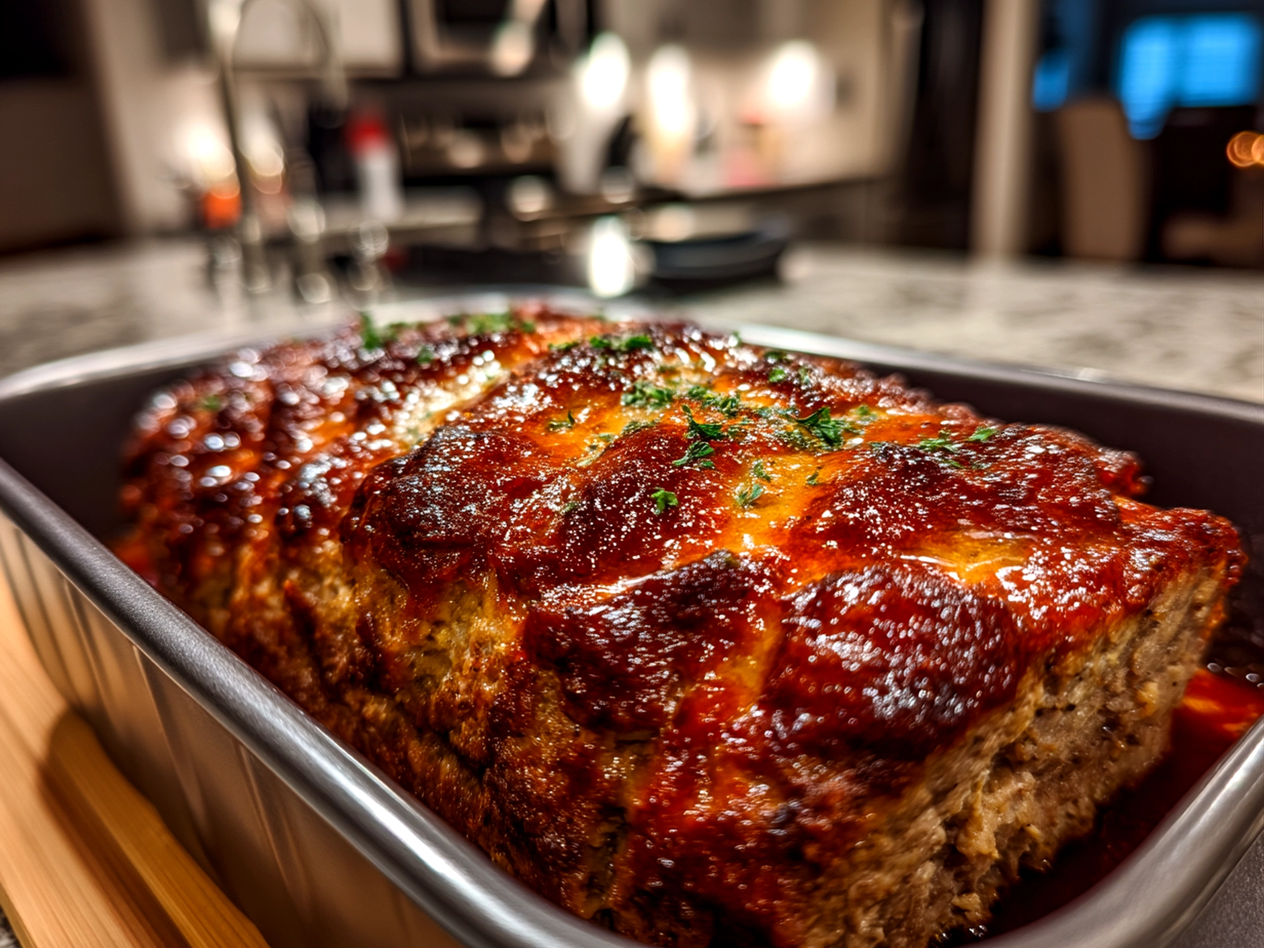 Served slices of Classic Meatloaf with mashed potatoes and fresh greens