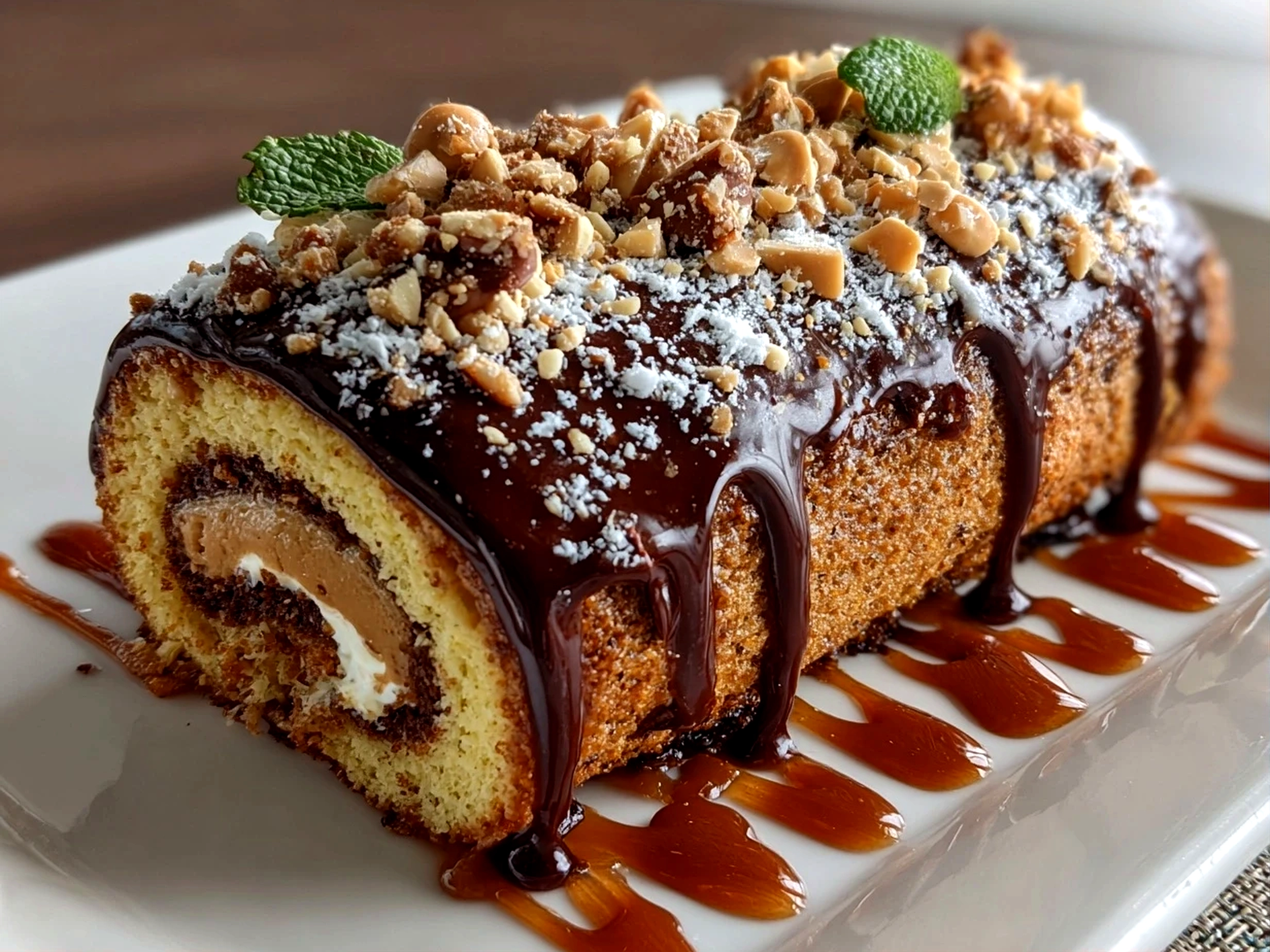Close-up of freshly prepared Peanut Butter Cup Chocolate Roll