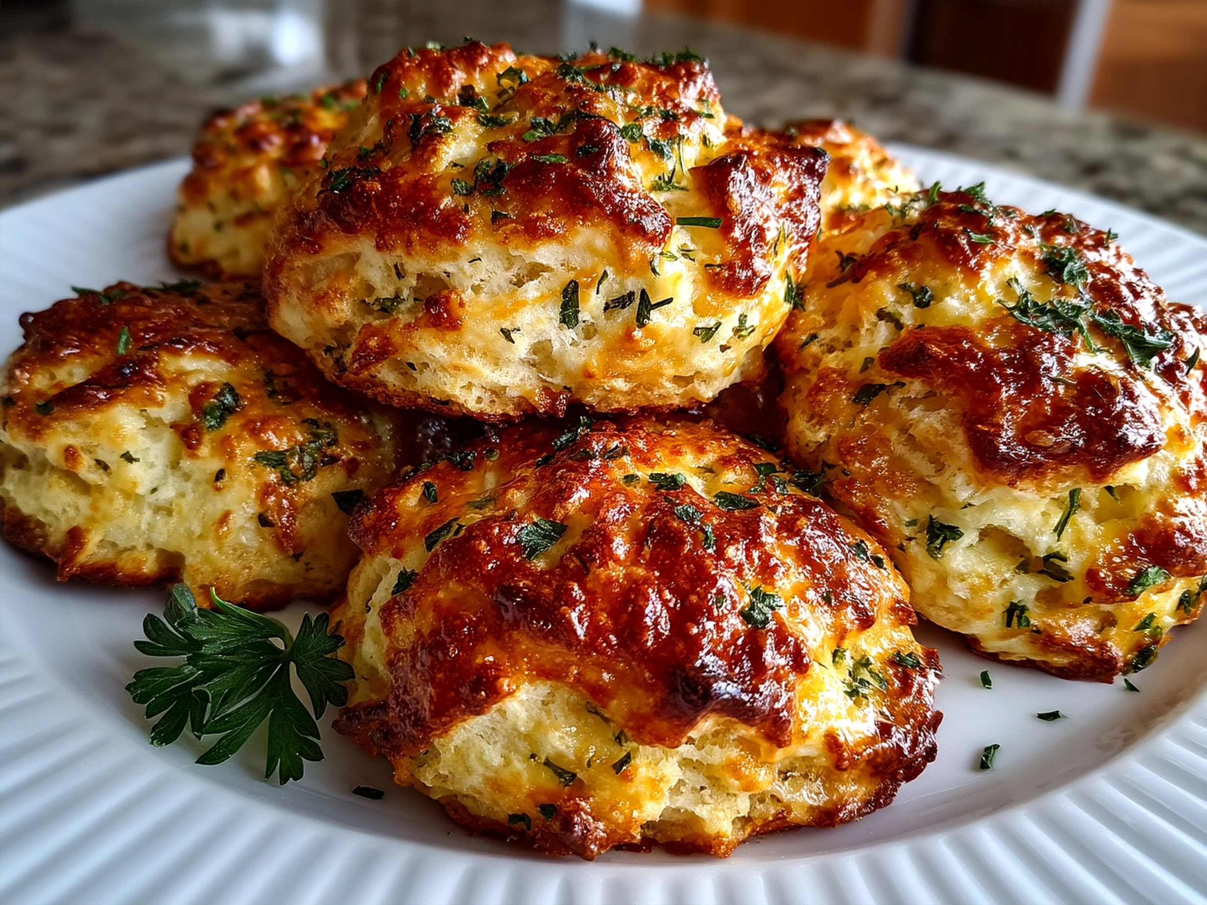 Freshly baked Cottage Cheese and Herb Biscuits served warm with butter melting on top