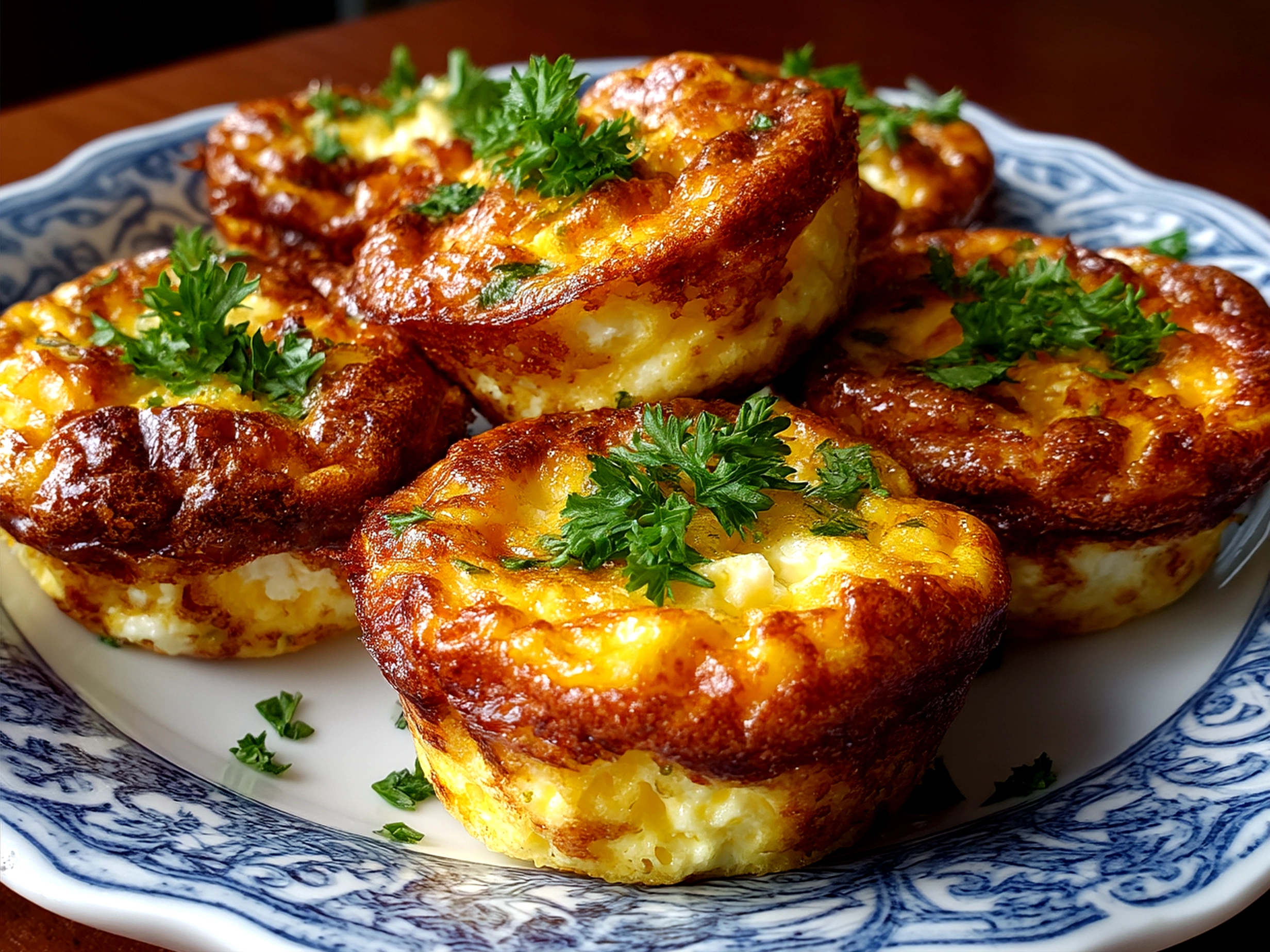 Freshly baked Cottage Cheese Egg Bites served on a plate with cherry tomatoes