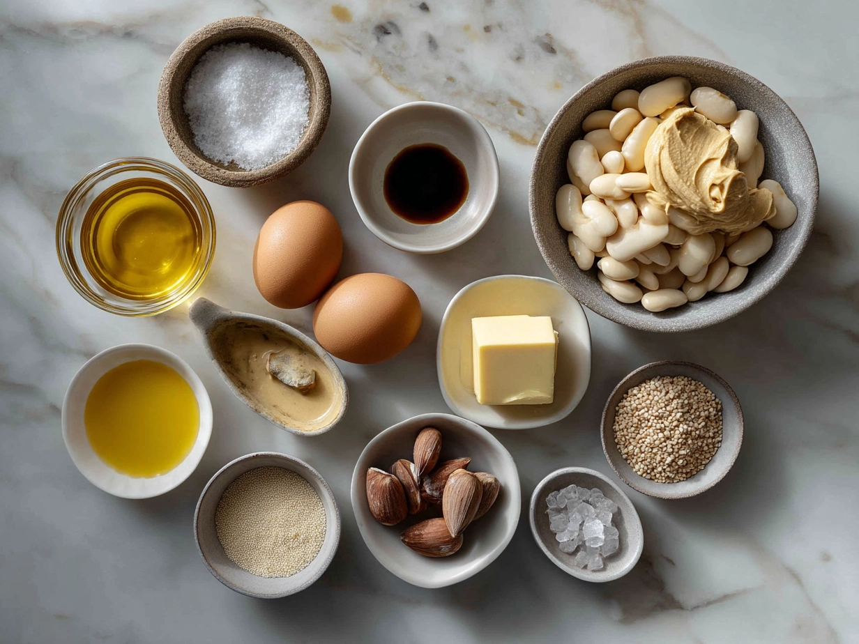 Ingredients for Creamy Miso Butter Beans laid out on a kitchen counter