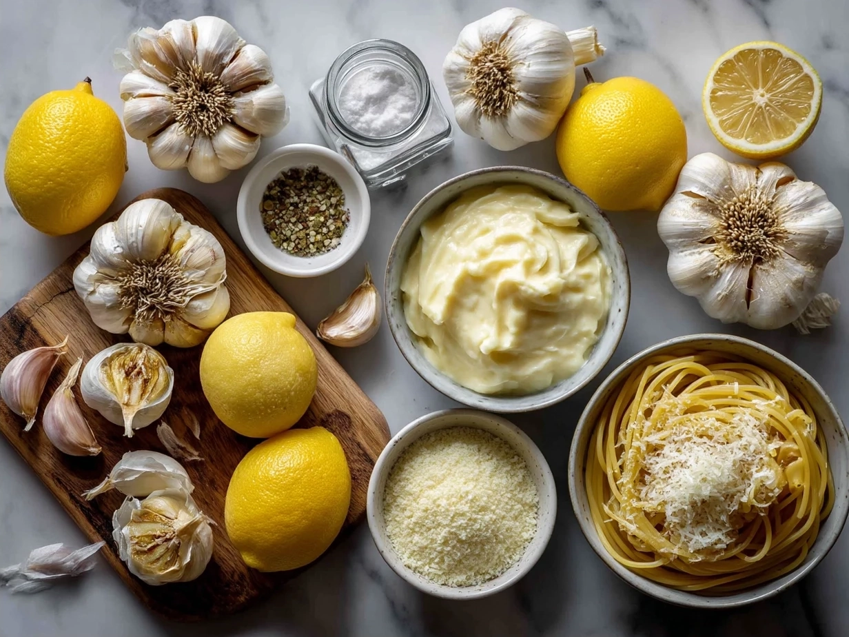 Ingredients for Creamy Roast Garlic and Lemon Pasta Sauce