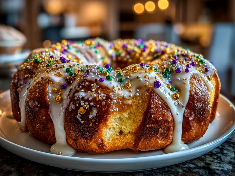 Delicious freshly prepared Mardi Gras King Cake