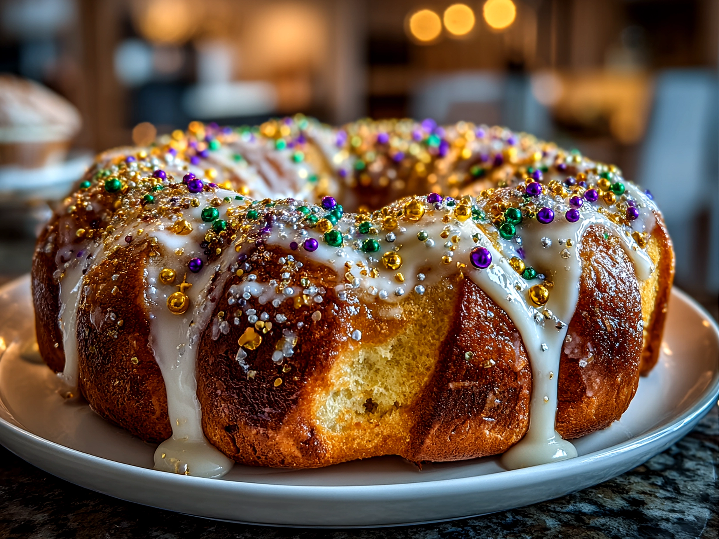 Delicious freshly prepared Mardi Gras King Cake