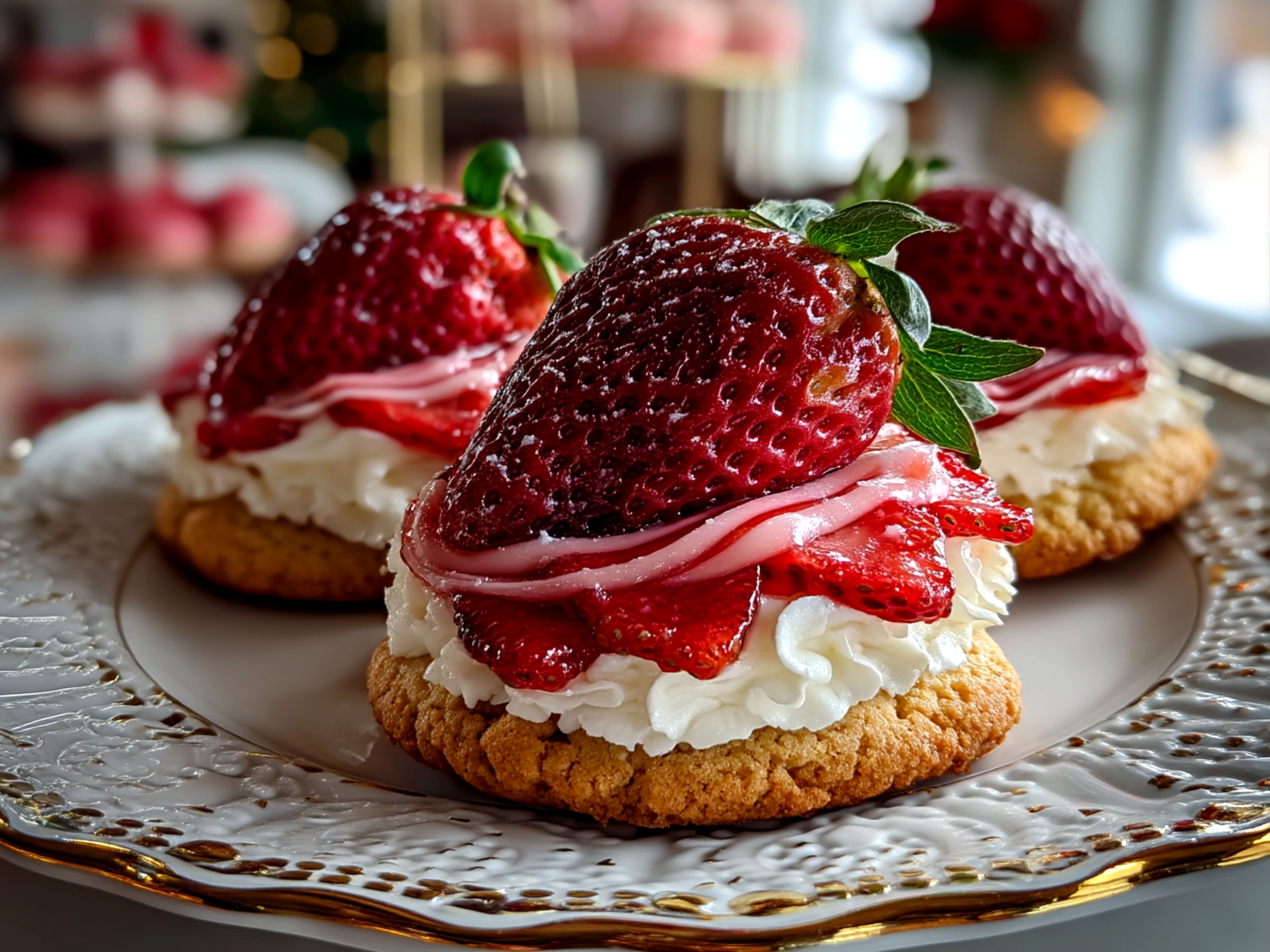 Delicious freshly baked Strawberry Cheesecake Cookies served on a white plate ready to enjoy