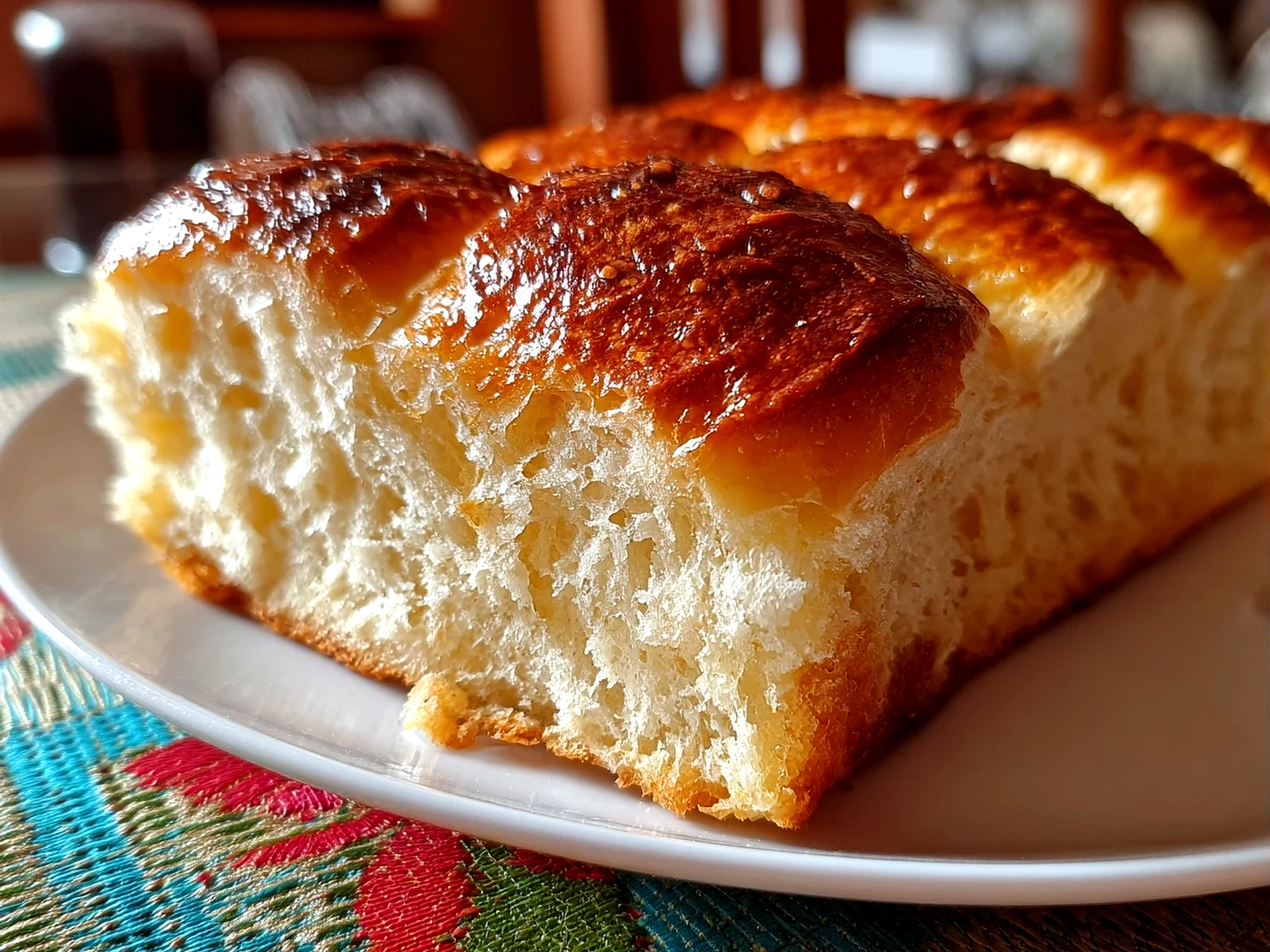 Freshly baked homemade bread on white plate