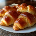 Freshly prepared breakfast Pillsbury crescent rolls on clean counter