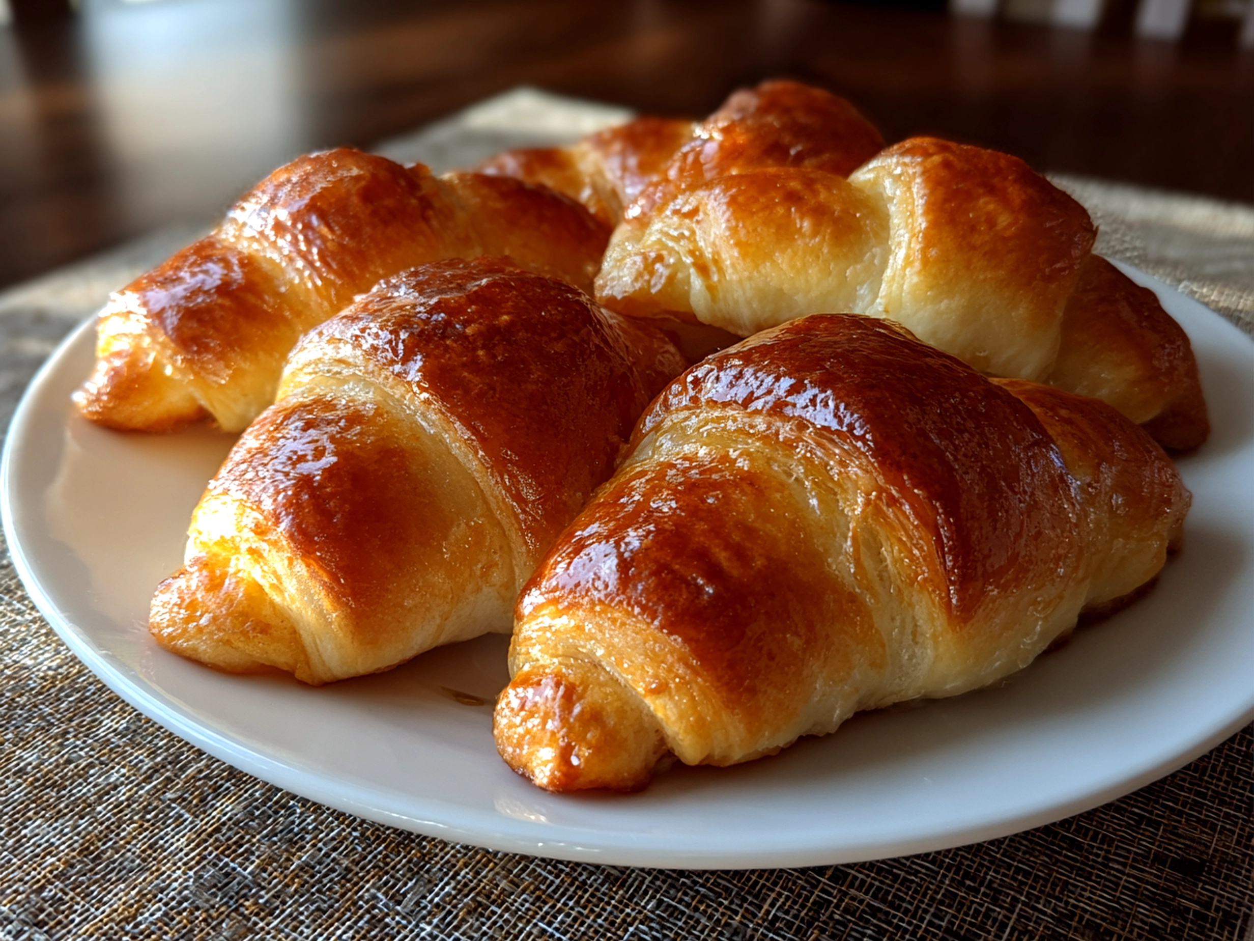 Freshly prepared breakfast Pillsbury crescent rolls on clean counter