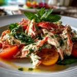Freshly Prepared Crab Salad on White Plate