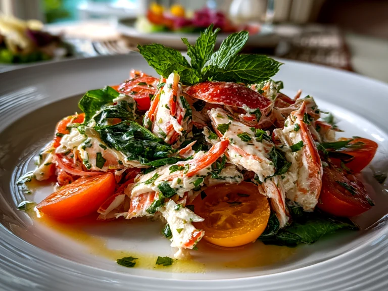 Freshly Prepared Crab Salad on White Plate