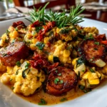 Freshly prepared Maque Choux With Sausage Corn close-up