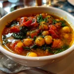Freshly prepared Tuscan Chickpea Soup in rustic bowl