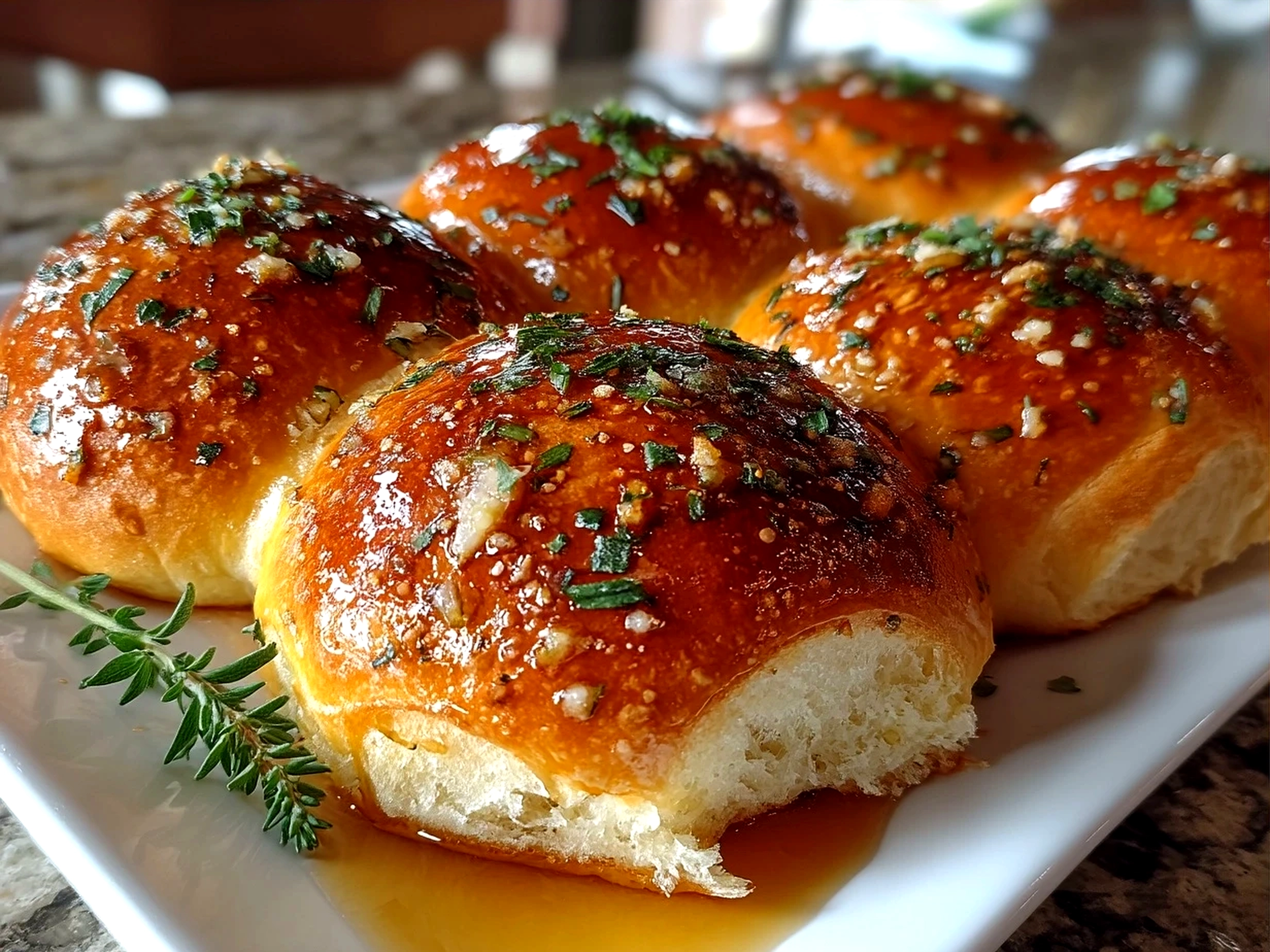 Warm garlic butter dinner rolls freshly baked and ready to serve