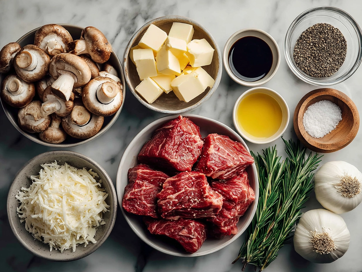Ingredients for Gordon Ramsay Beef Stroganoff on kitchen counter