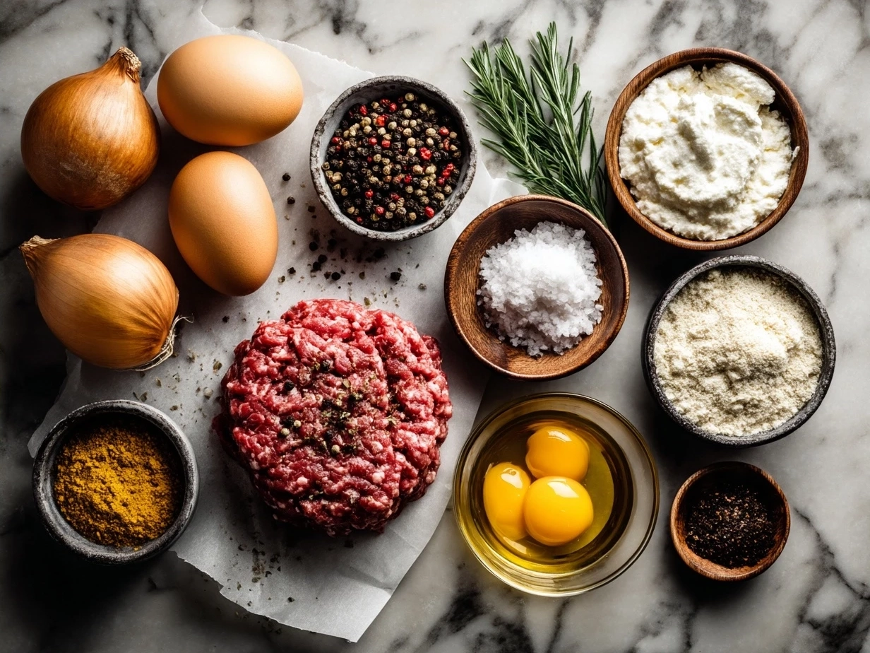 Ingredients for Ground Beef Stroganoff laid out on a kitchen counter