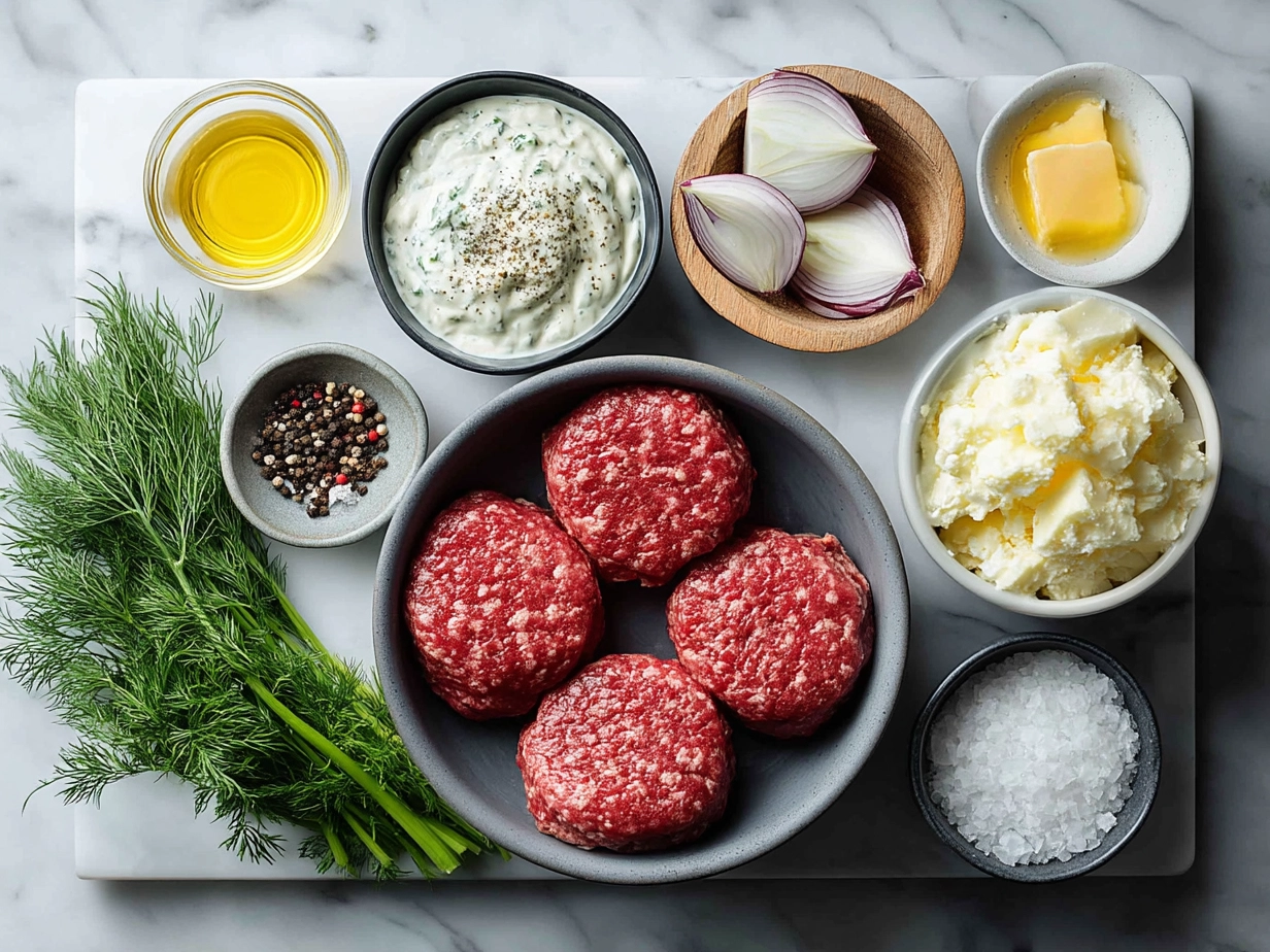 Ingredients for Hamburger Steaks in Creamy Dill Sauce
